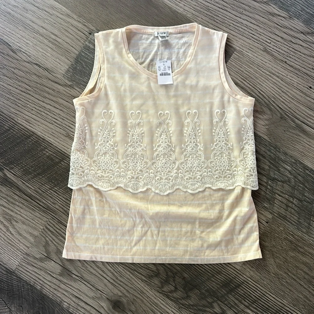 J. Crew NWT lace overlay tank top blouse‎ peach white womens size small - Picture 2 of 10